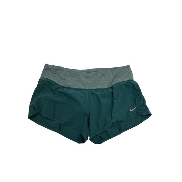 Nike Dri Fit Womens Size S Green Gray Running Shorts Active Athletic Training - Picture 1 of 5